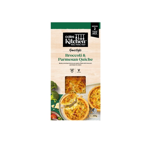 Coles Kitchen Broccoli Parmesan Quiche 2 Pack | 400g