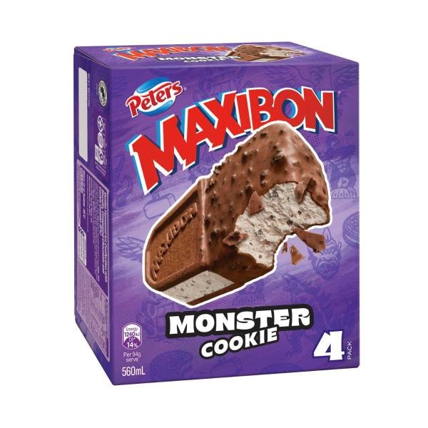 Peters Maxibon Ice Cream Monster Cookie 4 pack | 560mL