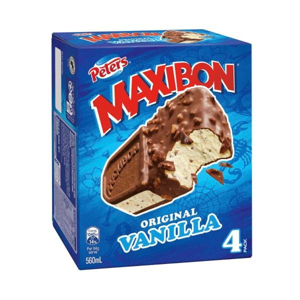 Peters Maxibon Ice Cream Original Vanilla 4 pack | 560mL