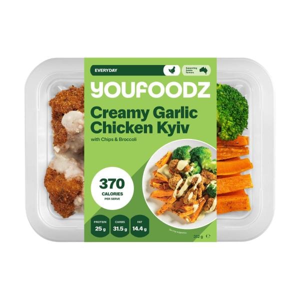 Youfoodz Creamy Garlic Chicken Kyiv With Chips & Broccoli | 312g
