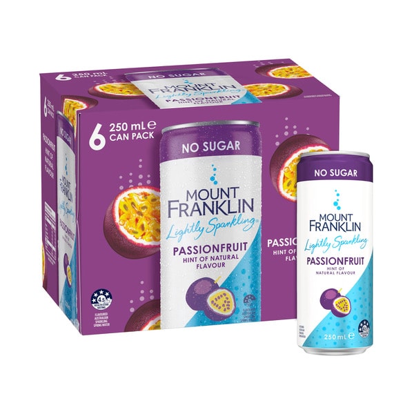 Mount Franklin Sparkling Water Cans Passionfruit 6X250mL | 6 pack