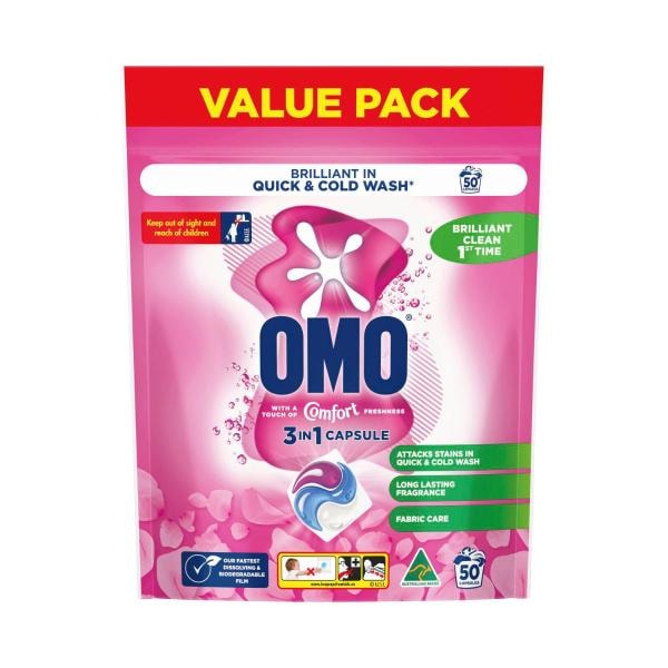 OMO Touch of Comfort 3 in 1 Laundry Capsules 50 Washes | 50 pack