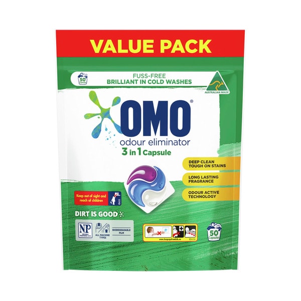 OMO Odour Eliminator 3 in 1 Laundry Capsules 50 Washes | 50 pack