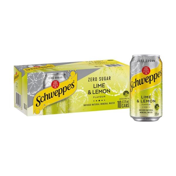Schweppes Zero Sugar Lime & Lemon Infused Natural Mineral Sparkling Water 375mL x 10 Pack | 10 pack