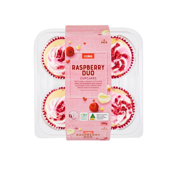 Coles Raspberry Duo Cupcakes 4 pack | 288g