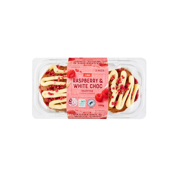Coles Raspberry And White Chocolate Muffins 2 Pack | 220g
