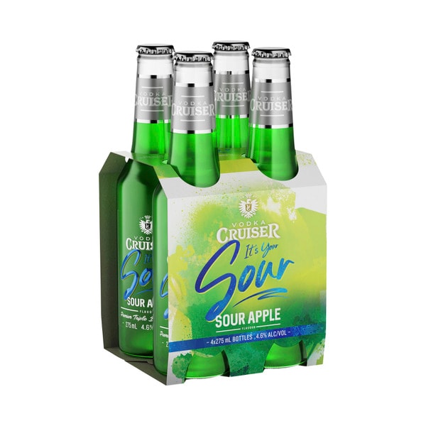Vodka Cruiser Limited Edition Sour Apple Bottle 275mL | 4 Pack