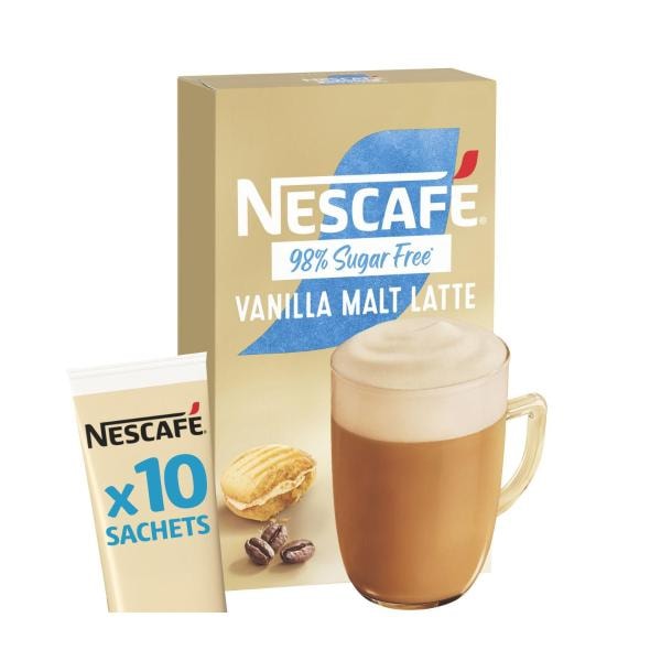 Nescafe Gold 98% Sugar Free Vanilla Malt Latte Sachets | 10 pack