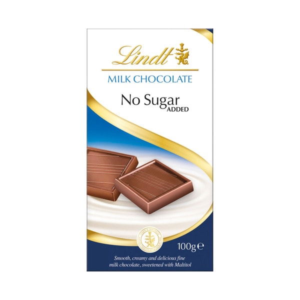 Lindt No Sugar Added Milk Chocolate Block | 100g