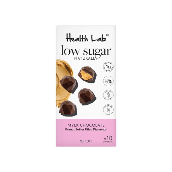 Health Lab Low Sugar Naturally Milk Choc Peanut Butter Filled Diamonds | 150g