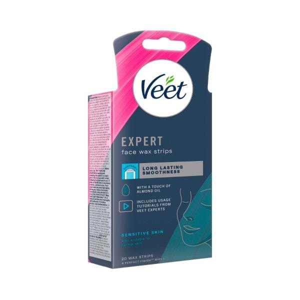 Veet Expert Hair Removal Cold Wax Strips Face Sensitive | 20 pack