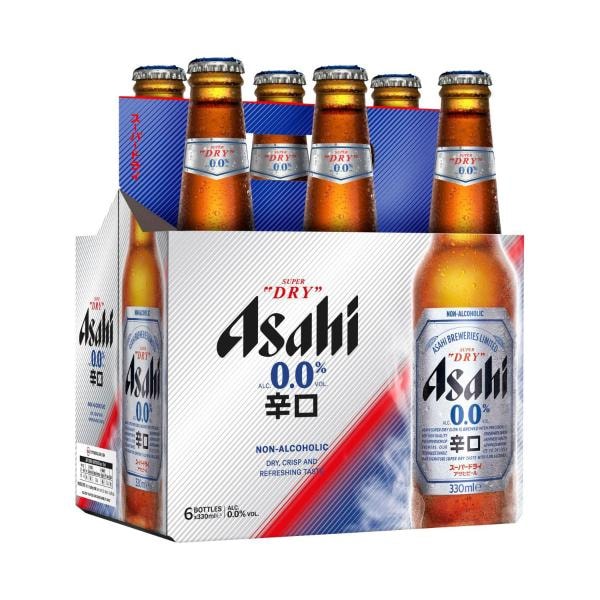 Asahi Super Dry 0% Non Alcoholic Beer Glass Bottles Multipack 330mL x 6 Pack | 6 pack