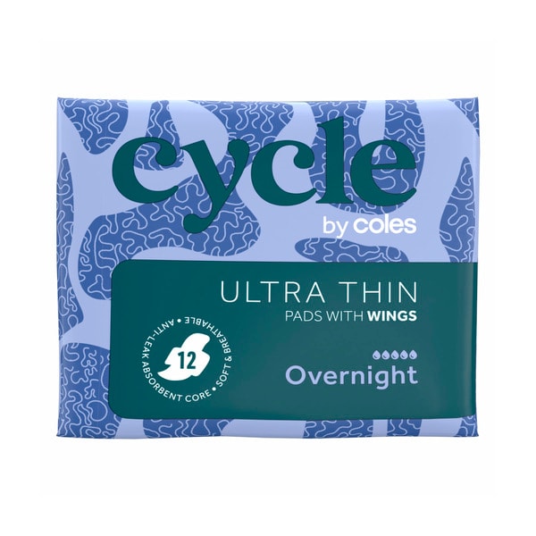 Coles Cycle Pads Ultra Thin Overnight With Wings | 12 pack