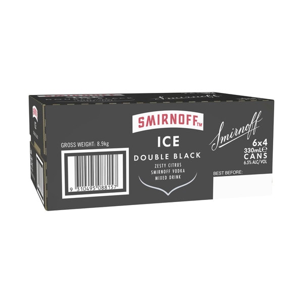 Smirnoff Ice Double Black 6.5% Cans 330mL | 24 Pack