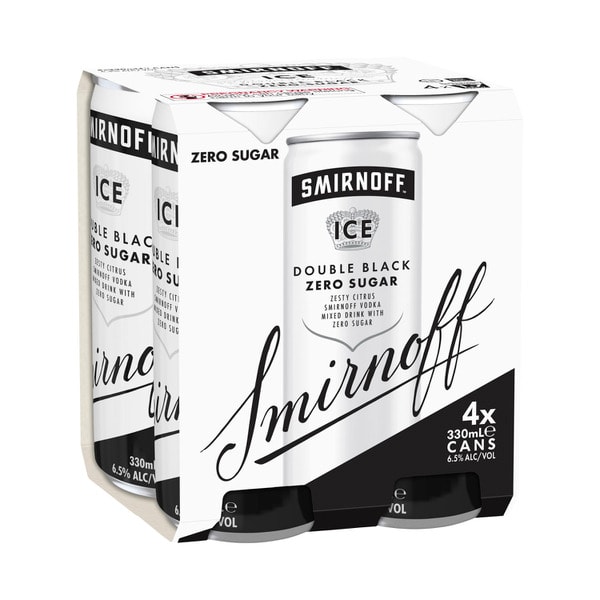 Smirnoff Ice Double Black Zero 6.5% Can 330mL | 4 Pack