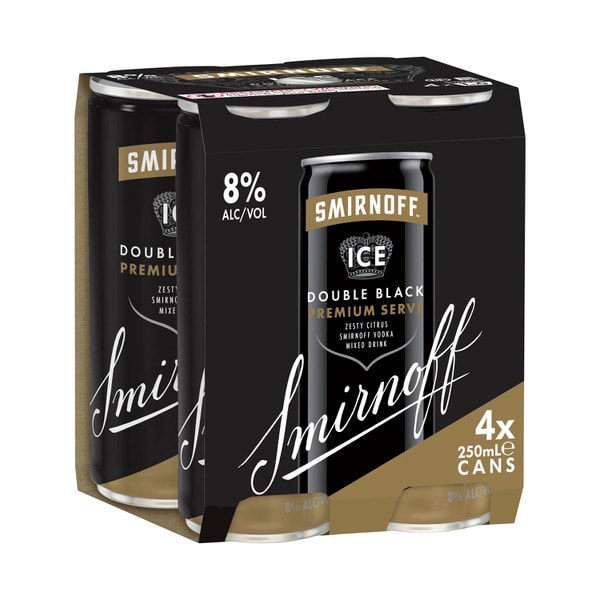 Smirnoff Ice Double Black 8% Can 250mL | 4 Pack