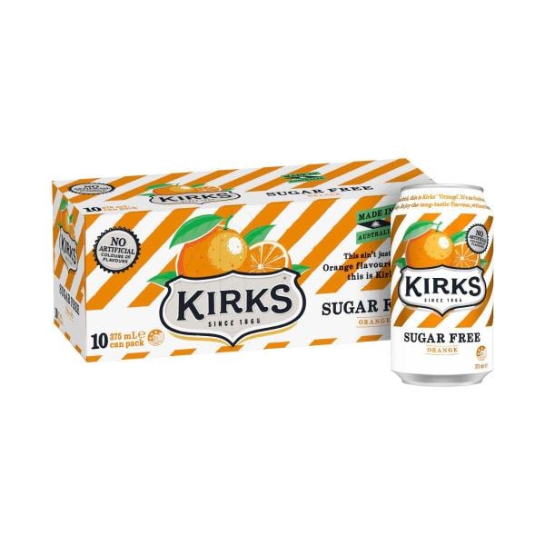 Kirks Zero Sugar Orange Soft Drink Cans 10x375ml | 10 pack