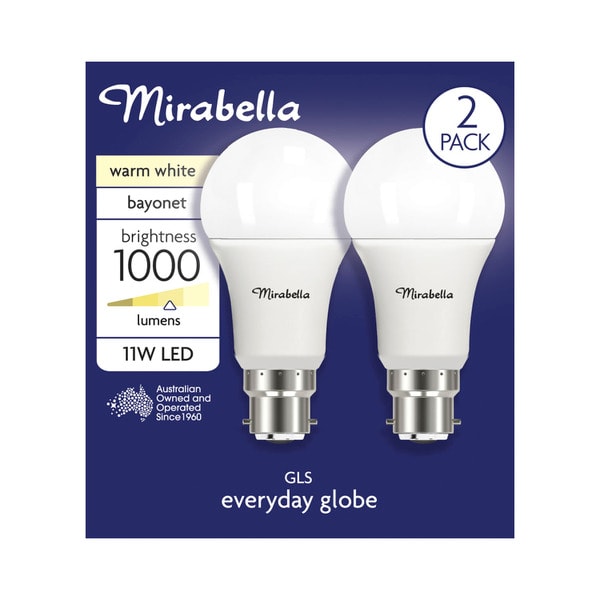 Miirabella Ed GLS BC 11W 1000LUM 2700K Warm White A60 | 2 pack