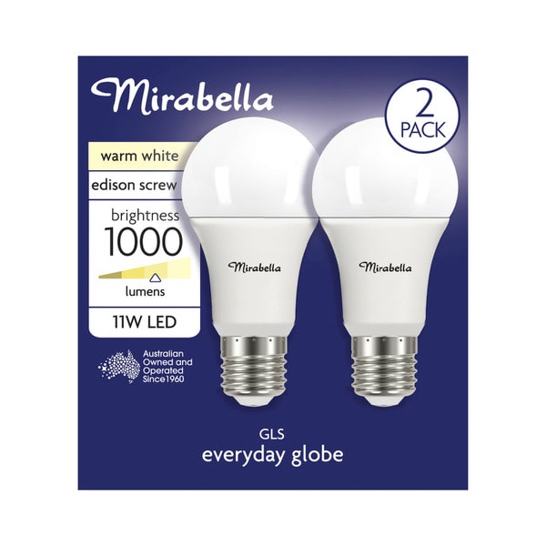 Miirabella Led GLS BC 11W 1000LUM 2700K Warm White Brand A60 | 2 pack