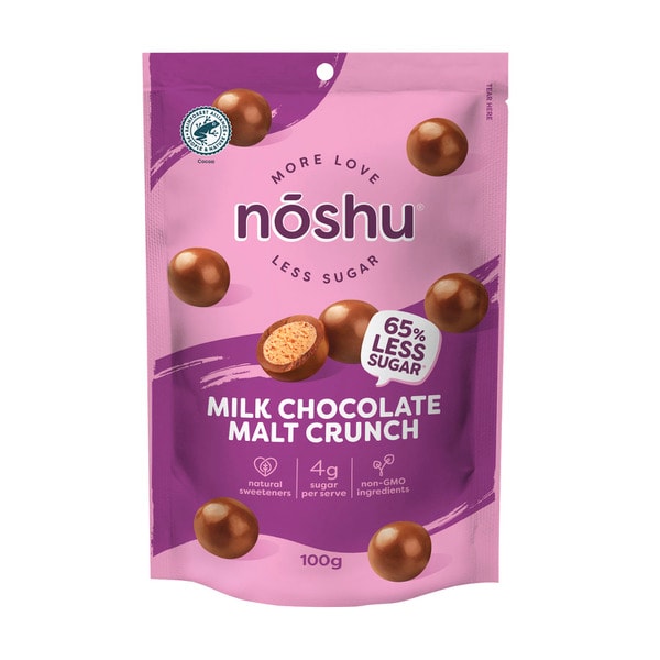 Noshu Less Sugar Bites:Milk Choc Malt | 100g