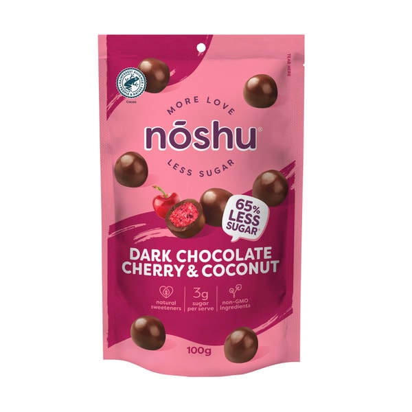 Noshu Less Sugar Bites:Dark Choc Cherry & Coconut | 100g