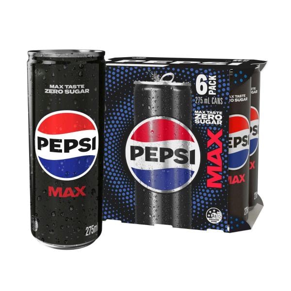 Pepsi Max No Sugar Cola Soft Drink Mini Cans Multipack 275mL x 6 Pack | 6 pack