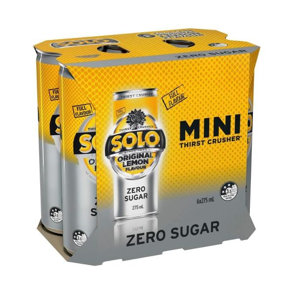 Solo Zero Sugar Original Lemon Soft Drink Mini Cans Multipack 275mL x 6 Pack | 6 pack