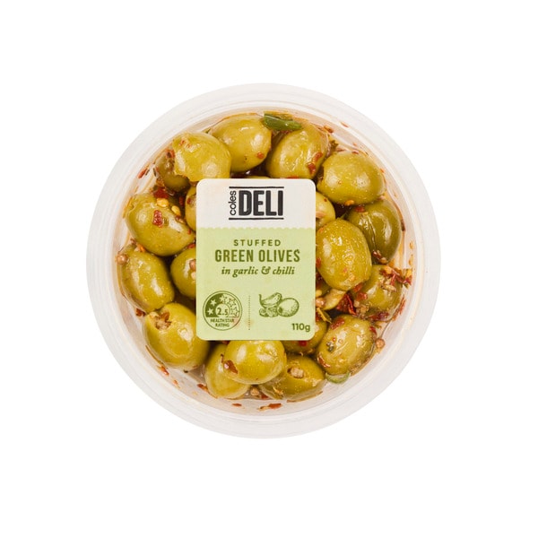 Coles Green Olives Chilli & Garlic | 110g