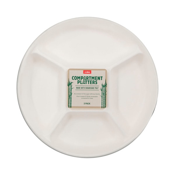 Coles Sugarcane Compartment Platters | 3 pack