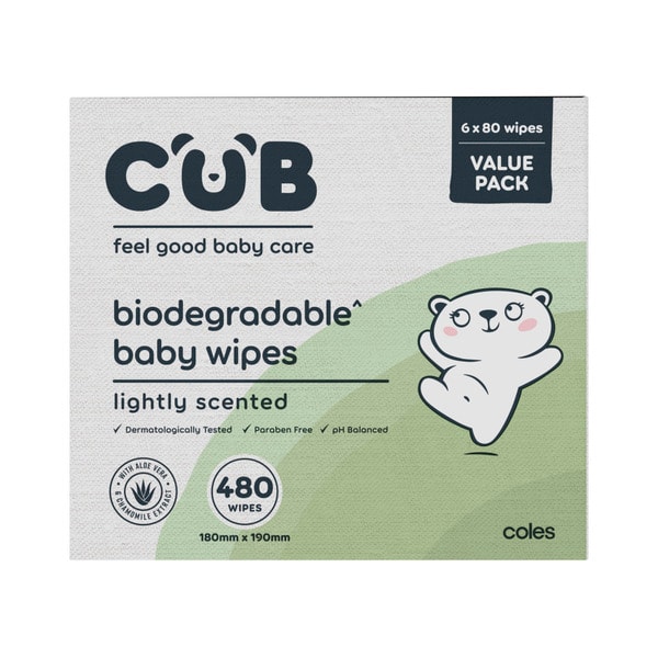 Cub Biodegradable Lightly Scented Baby Wipes | 480 pack