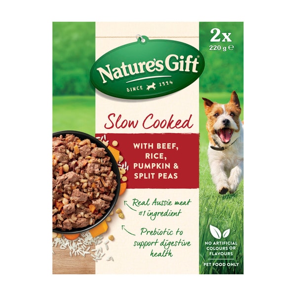 Nature's Gift Slow Cooked Beef Rice Pumpkin & Split Peas Dog Food 2X220g | 2 pack