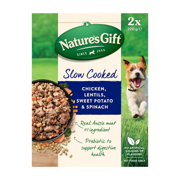 Nature's Gift Slow Cooked Chicken Lentils Sweet Potato & Spinach Dog Food 2X220g | 2 pack