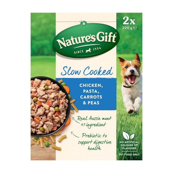 Nature's Gift Slow Cooked Chicken Pasta Carrots & Peas Dog Food 2X220g | 2 pack