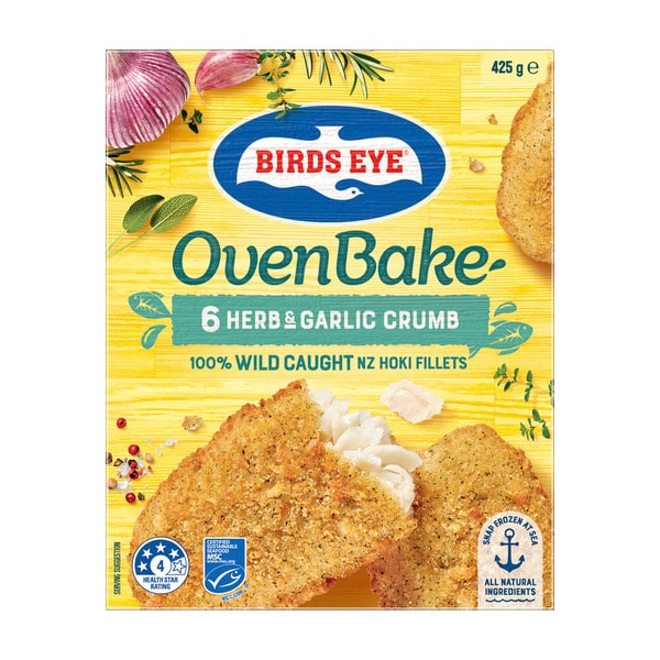 Birds Eye Frozen Fish Fillets With Herb & Garlic Crumb Oven Bake 6 pack | 425g
