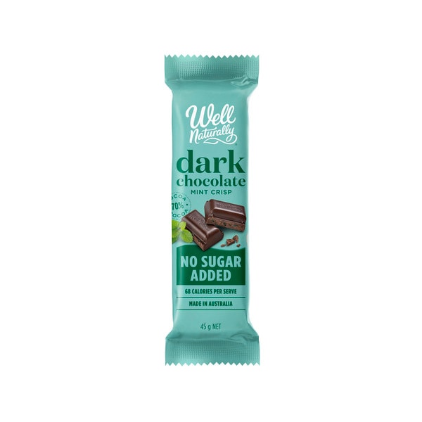 Well Naturally No Sugar Added Dark Chocolate Bar Mint Crisp | 45g