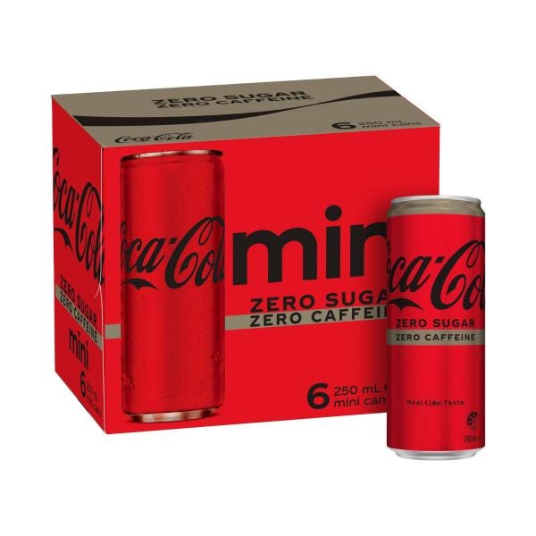 Coca-Cola Zero Caffeine Free Coke Soft Drink 6X250mL | 6 pack