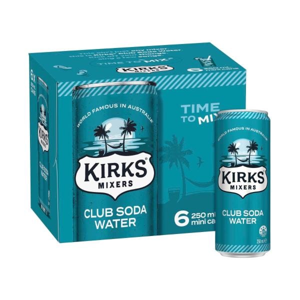 Kirks Mixers Soda Water Mini Cans 6x250mL | 6 pack