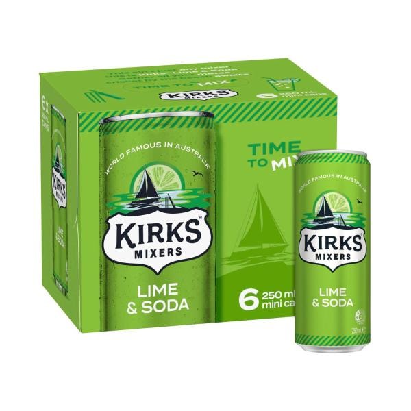 Kirks Mixers Lime & Soda Mini Cans 6x250mL | 6 pack