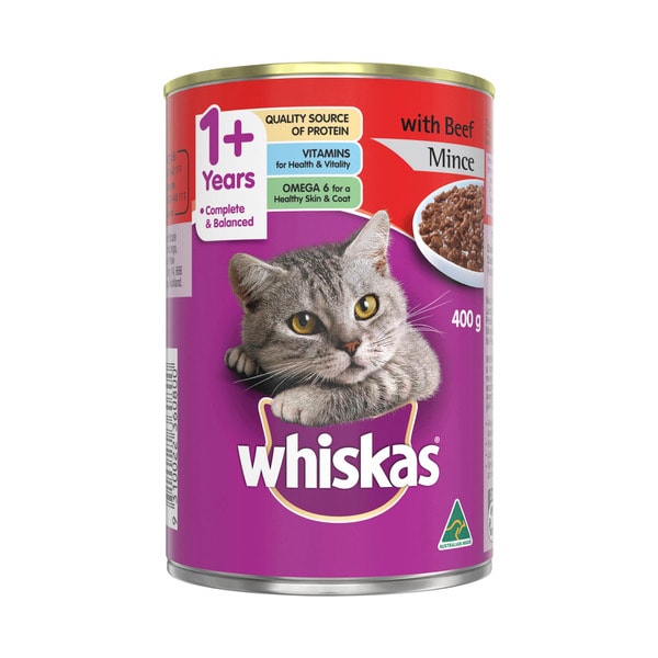 Whiskas 1+ Years Wet Cat Food With Beef Mince Can | 400g