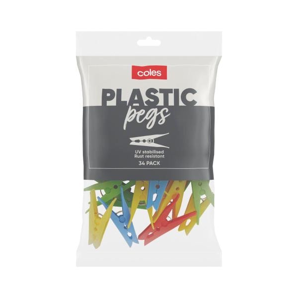 Coles Clothes Plastic Pegs | 34 pack