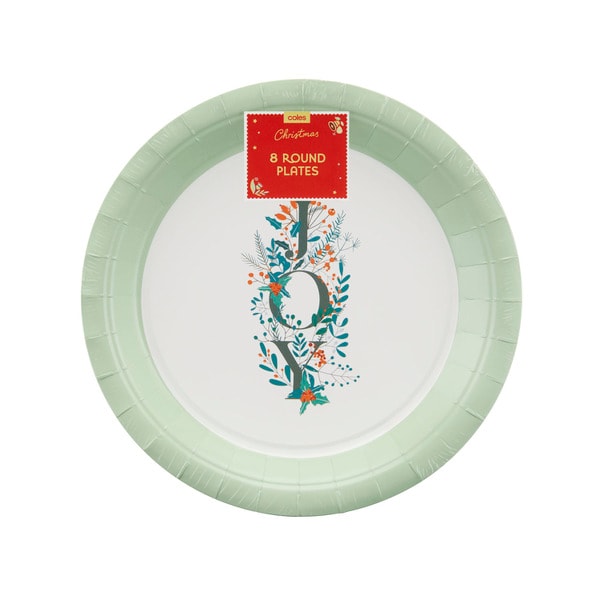 Coles Christmas Traditional Round Plate 8 Pack | 1 each