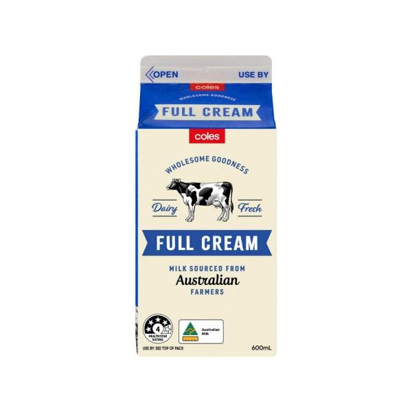 Coles Full Cream Milk | 600mL