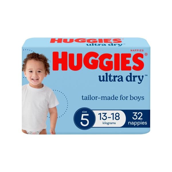 Huggies Ultra Dry Nappies Boys Size 5 (13-18kg) | 32 pack