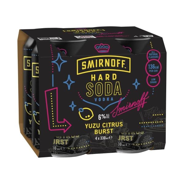Smirnoff Hard Soda Yuzu Citrus Can 330mL | 4 Pack