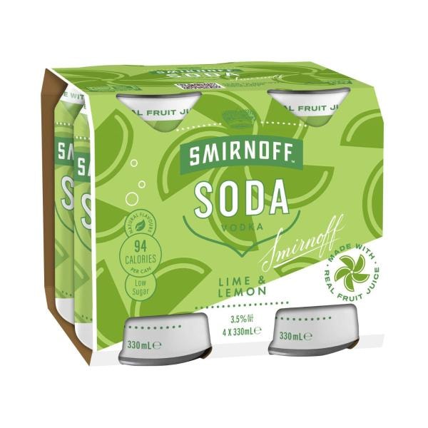 Smirnoff Soda Lemon Lime Can 330mL | 4 Pack