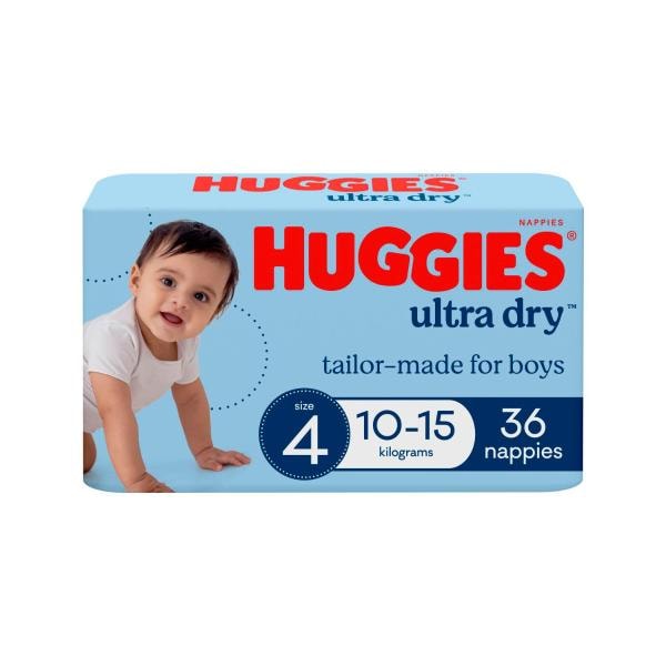 Huggies Ultra Dry Nappies Boys Size 4 (10-15kg) | 36 pack