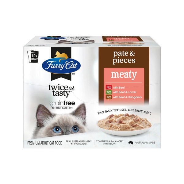 Fussy Cat Grain Free Twice As Tasty Wet Cat Food Pate & Pieces Meaty Moments 12X80G | 12 pack