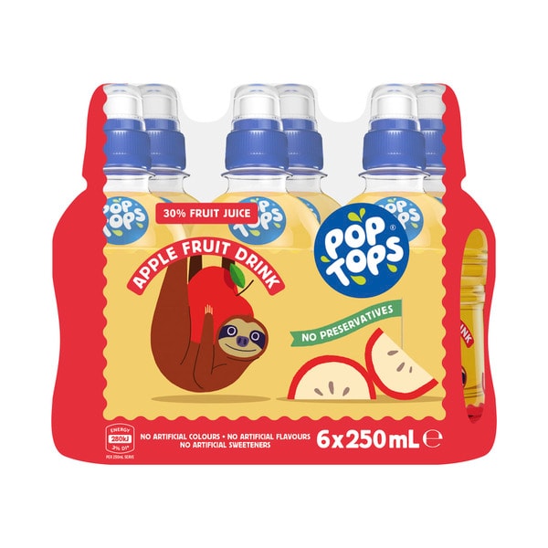 Pop Tops Apple Poppers Fruit Drink 30% Juice Poppers Multipack Lunch Box Bottles 250mL X 6 Pack | 6 pack