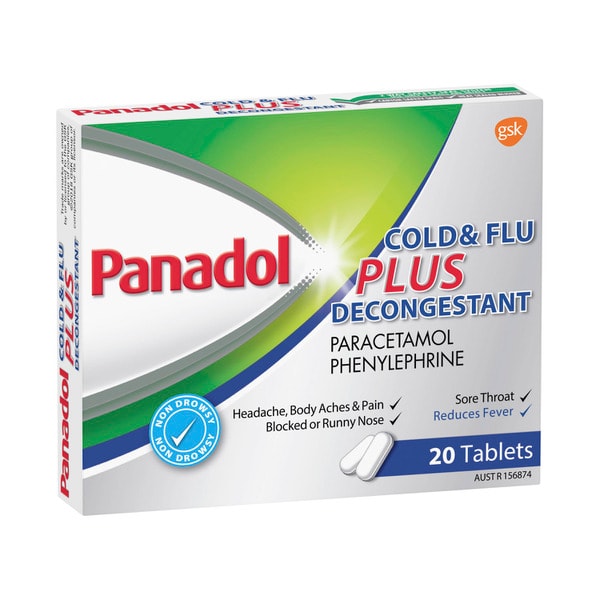 Panadol Cold and Flu Plus Decongestant Plus Paracetamol 500mg | 20 pack