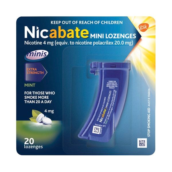 Nicabate Mini Lozenge Quit Smoking Aid Nicotine 1.5mg Regular Strength Mint | 20 pack